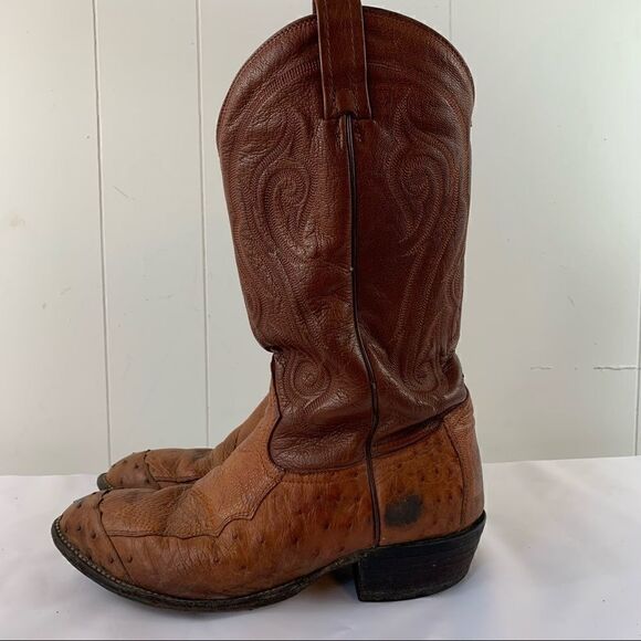 Tony Lama Brown Brandy Ostrich Cowboy Boots 9D main image 12